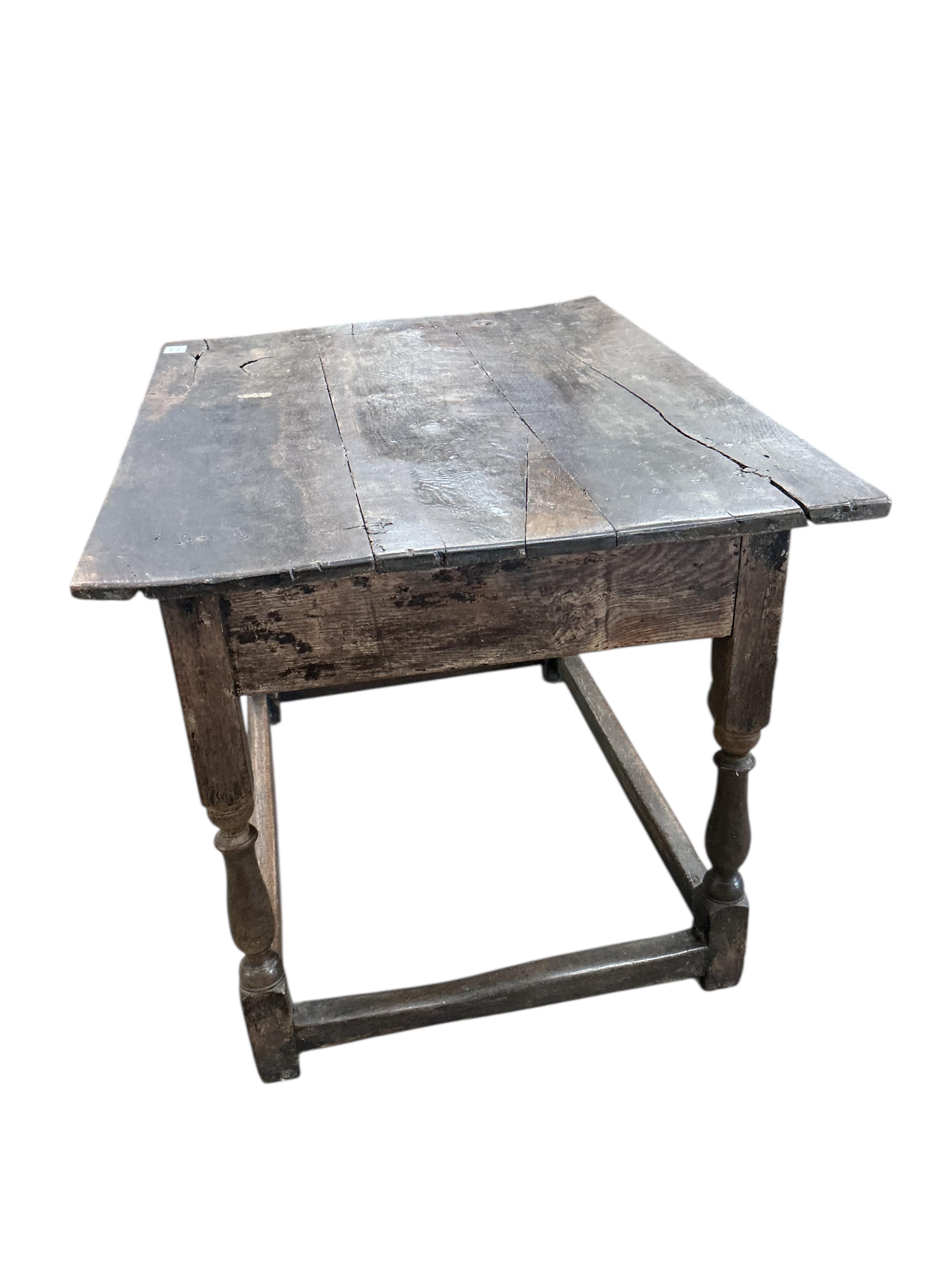 A late 17th century rectangular oak occasional table, width 97cm, depth 73cm, height 68cm